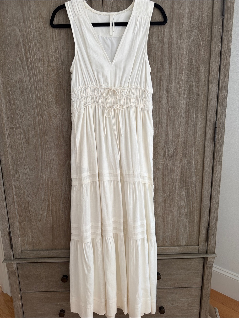 Women's Cream Tiered Maxi Dress with V-Neck - Picture 5 of 7
